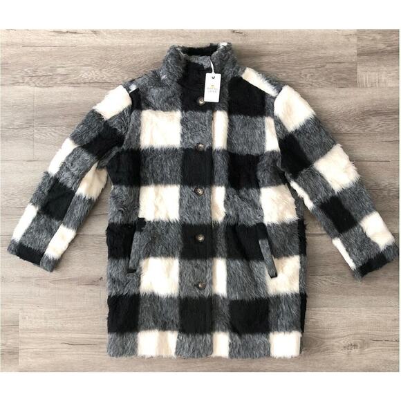 Marine Layer Stephanie Cocoon Coat Wool Blend Black White Buffalo Print NWT XS - Picture 3 of 11